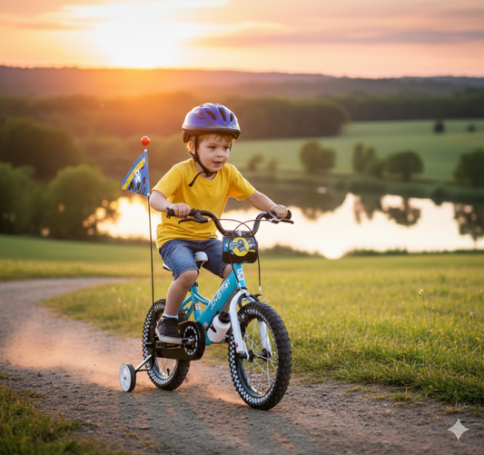 JOYSTAR Little John – rower chlopiecy dla dzieci 2–7 lat, z flagą i tabliczką z numerem.