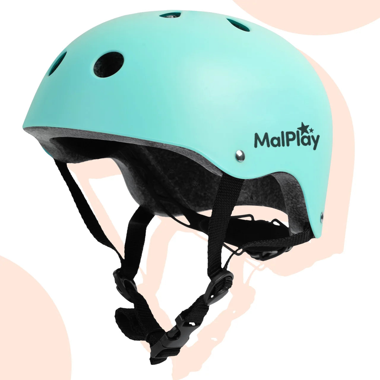 Dziecięcy kask rowerowy / na rolki – regulowany, turkusowy, z wentylacją, lekki, obwód głowy 48–54 cm.